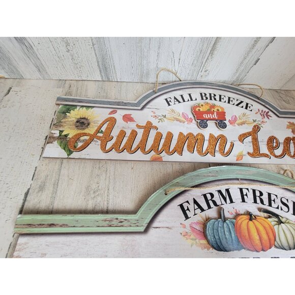 Fall breeze Autumn leaves hanging sign set decor pumpkin patch - Picture 3 of 8